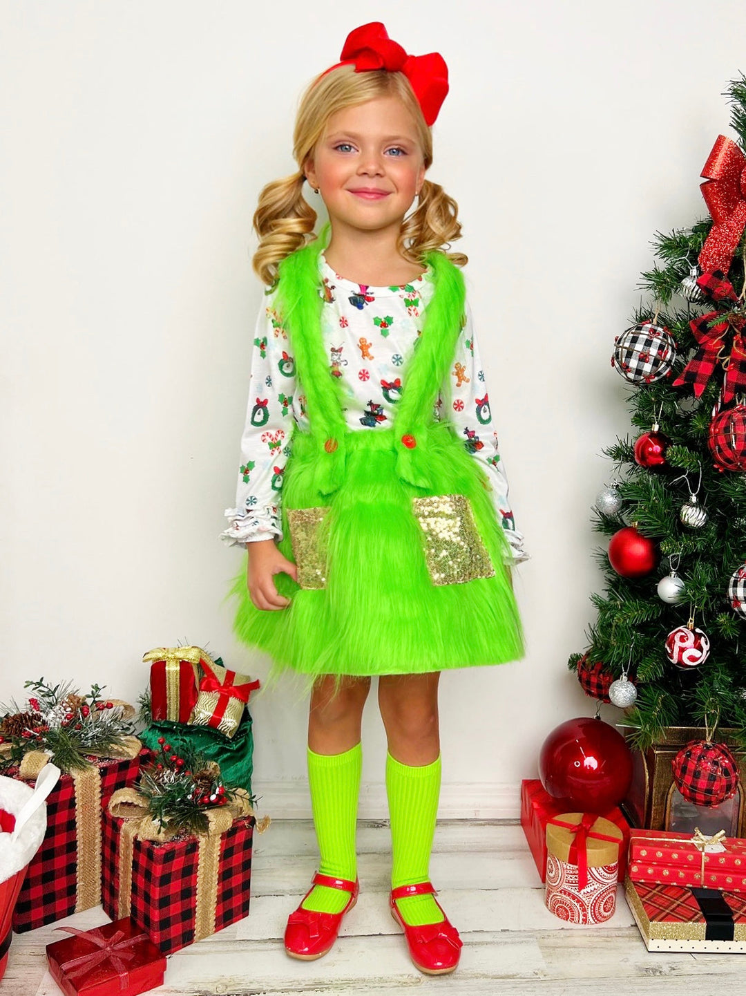 Mia Belle Girls Long Sleeved Top & Fur Suspender Set | Girls Winter Outfits