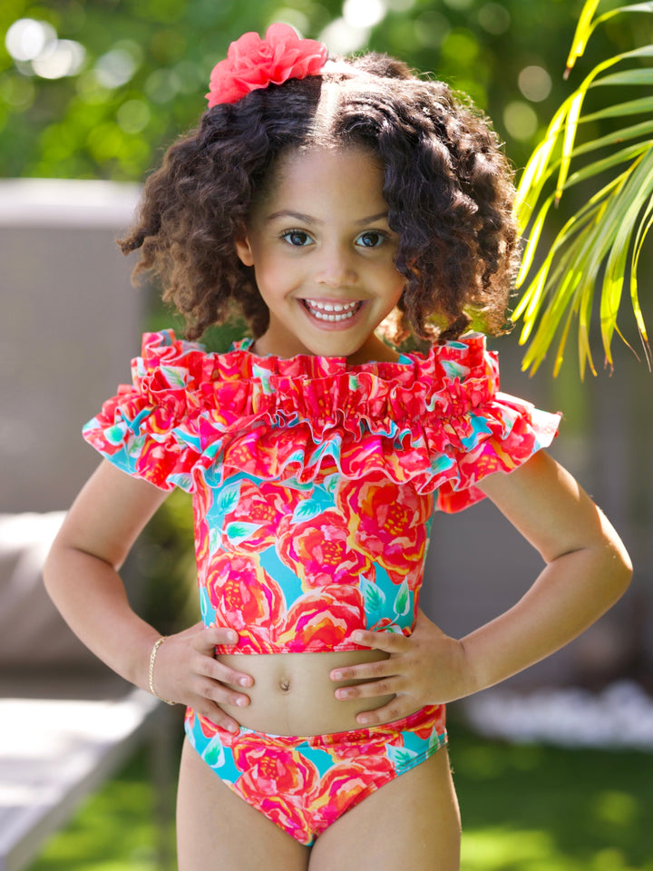 Tropical Garden Ruffle Tankini Two Piece Swimsuit Mia Belle Girls