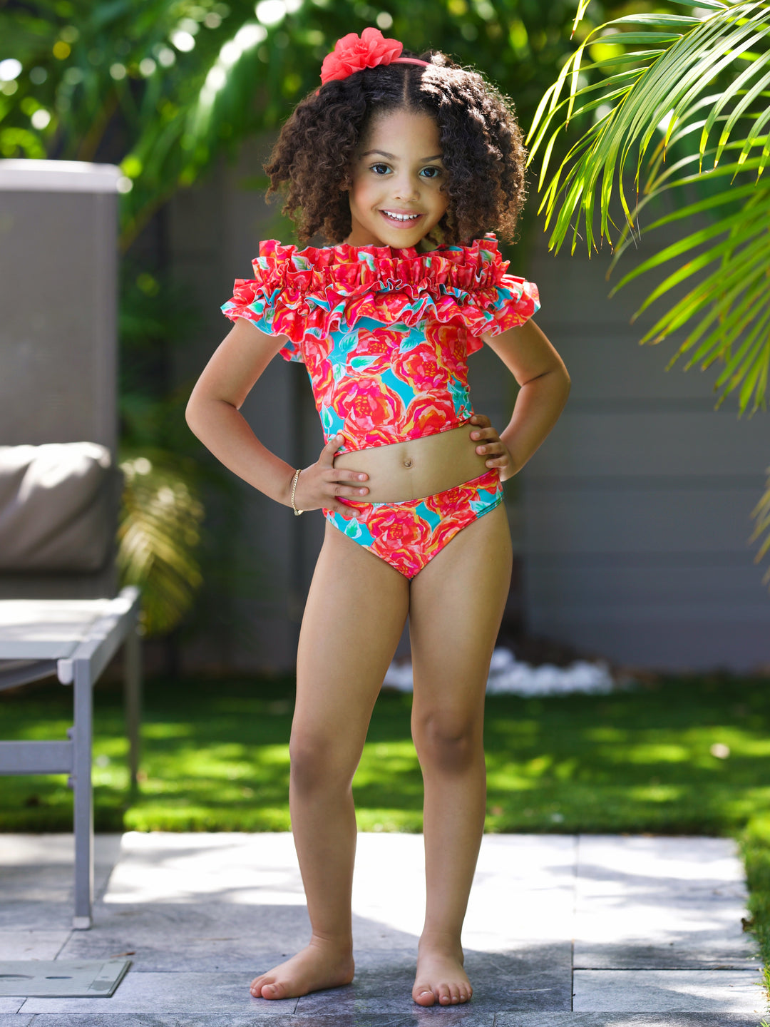 Tropical Garden Ruffle Tankini Two Piece Swimsuit Mia Belle Girls