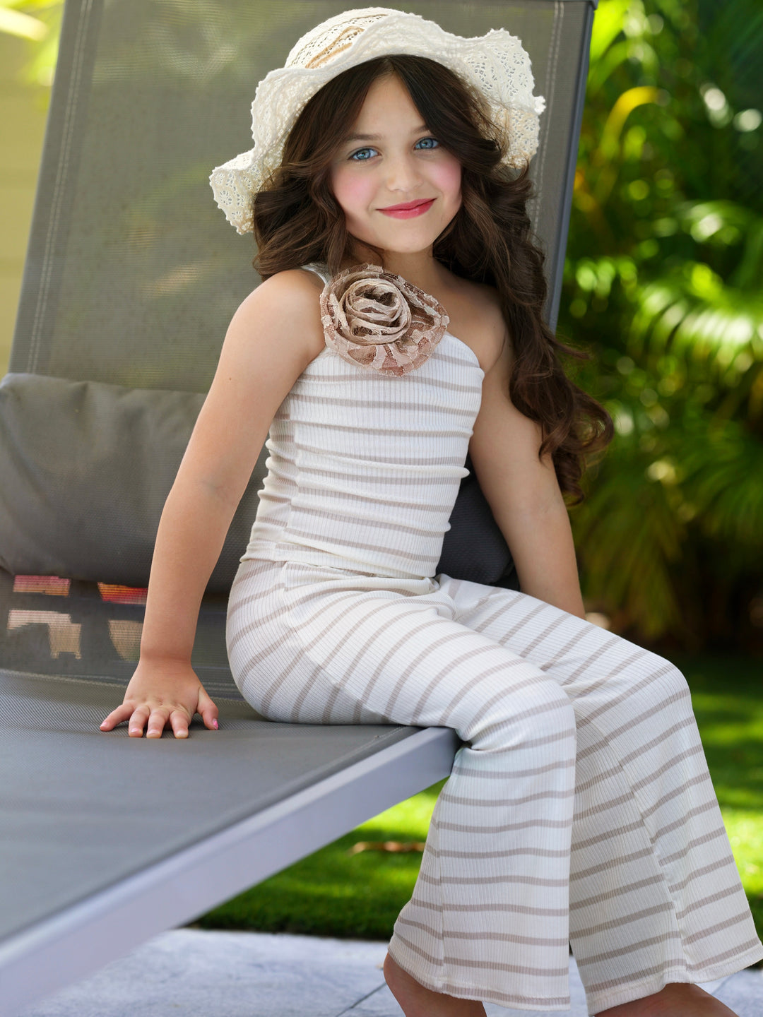 Sandy Stroll Striped One-Shoulder Top and Palazzo Pants Set