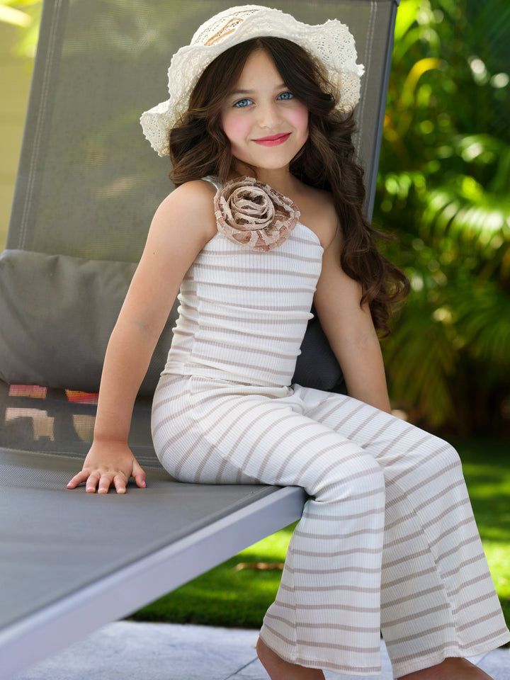 Sandy Stroll Striped One-Shoulder Top and Palazzo Pants Set