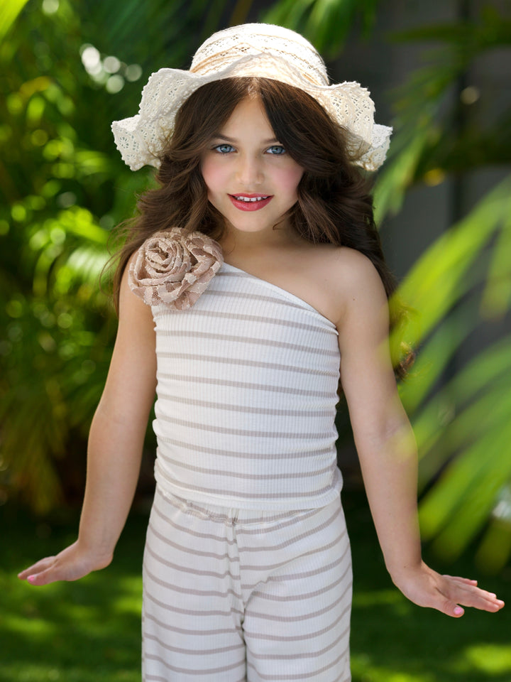 Sandy Stroll Striped One-Shoulder Top and Palazzo Pants Set