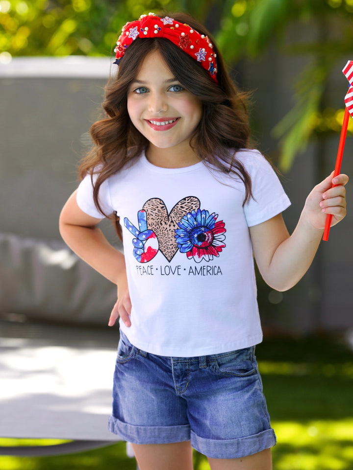 Peace, Love, America Short Sleeve Top Mia Belle Girls