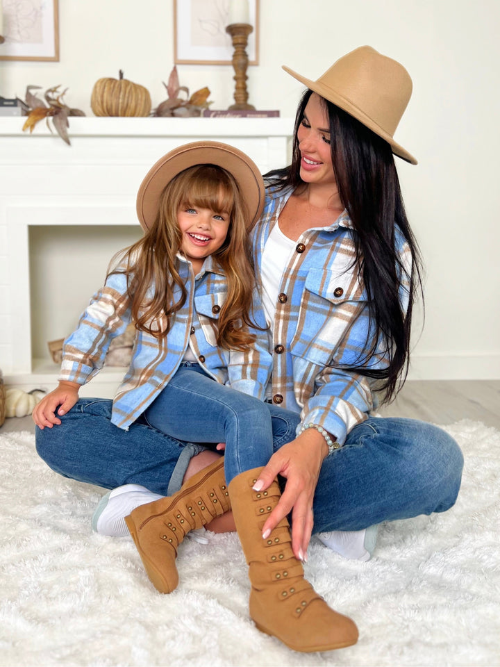 Mommy and Me Light Blue Plaid Shacket Mia Belle Girls