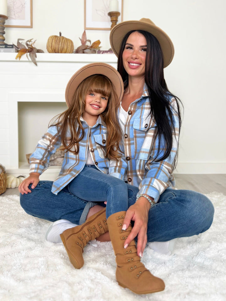 Mommy and Me Light Blue Plaid Shacket Mia Belle Girls
