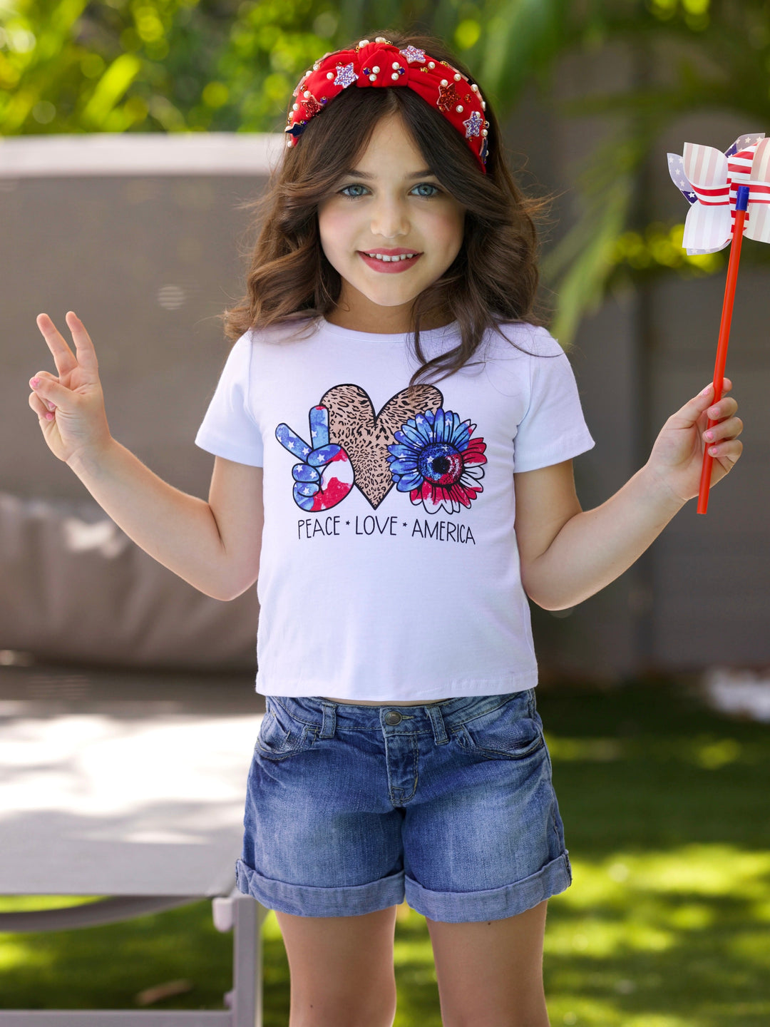 Peace, Love, America Short Sleeve Top Mia Belle Girls