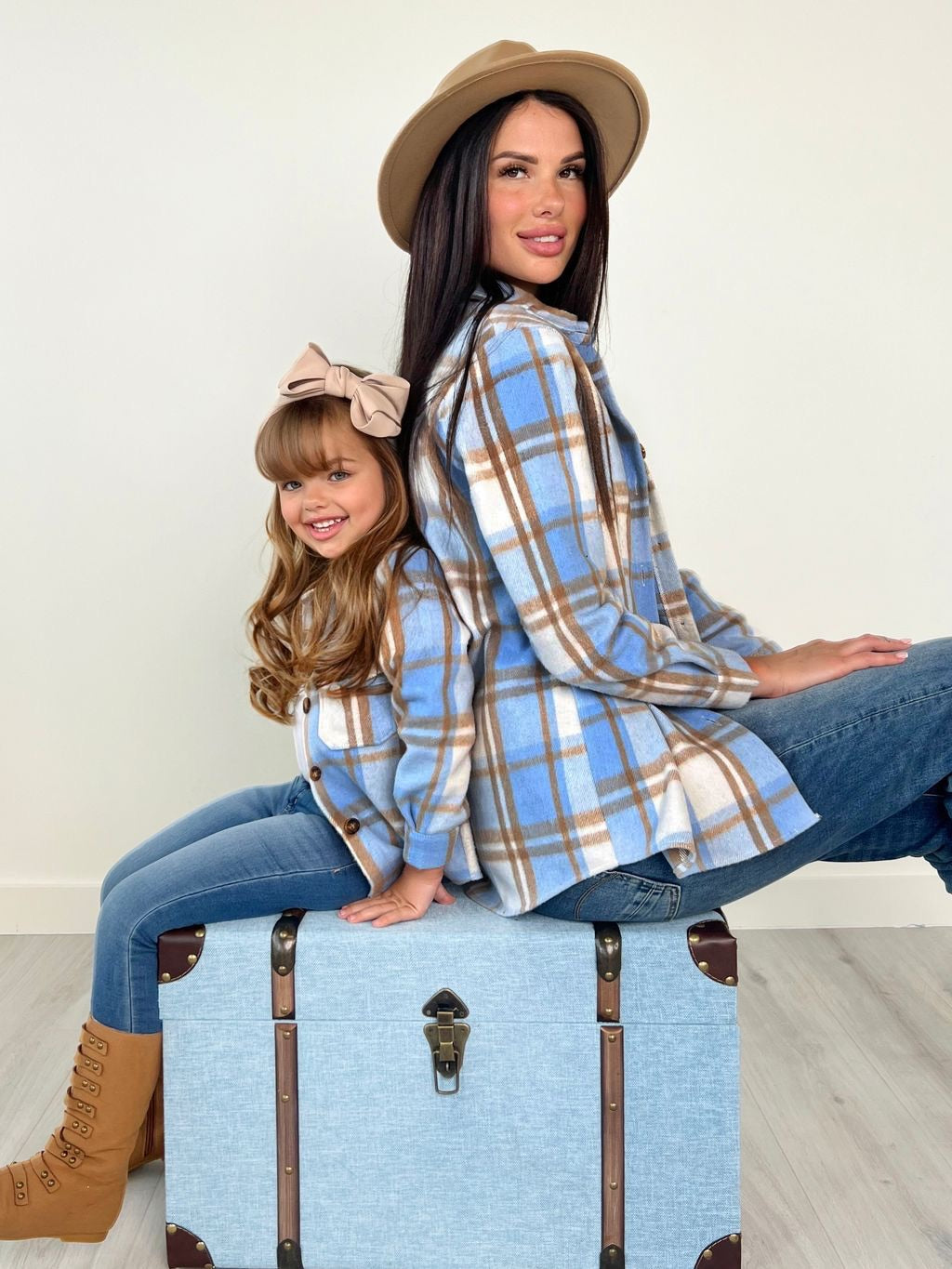 Mommy and Me Light Blue Plaid Shacket Mia Belle Girls