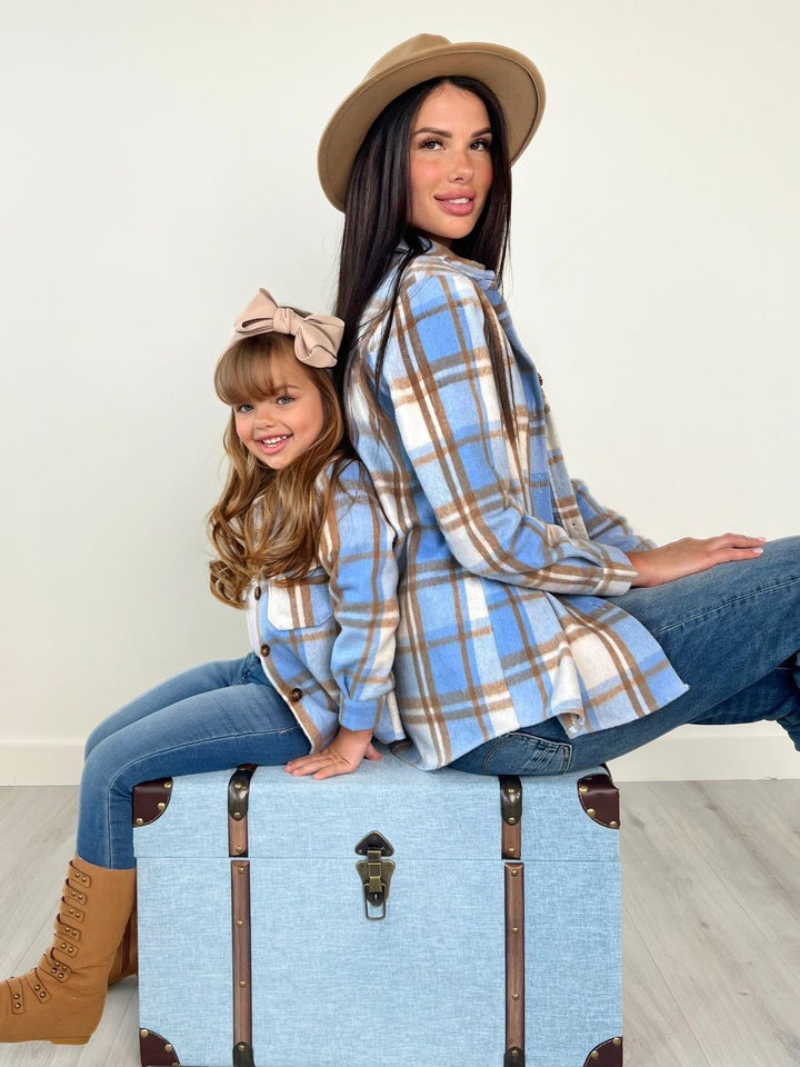 Mommy and Me Light Blue Plaid Shacket Mia Belle Girls