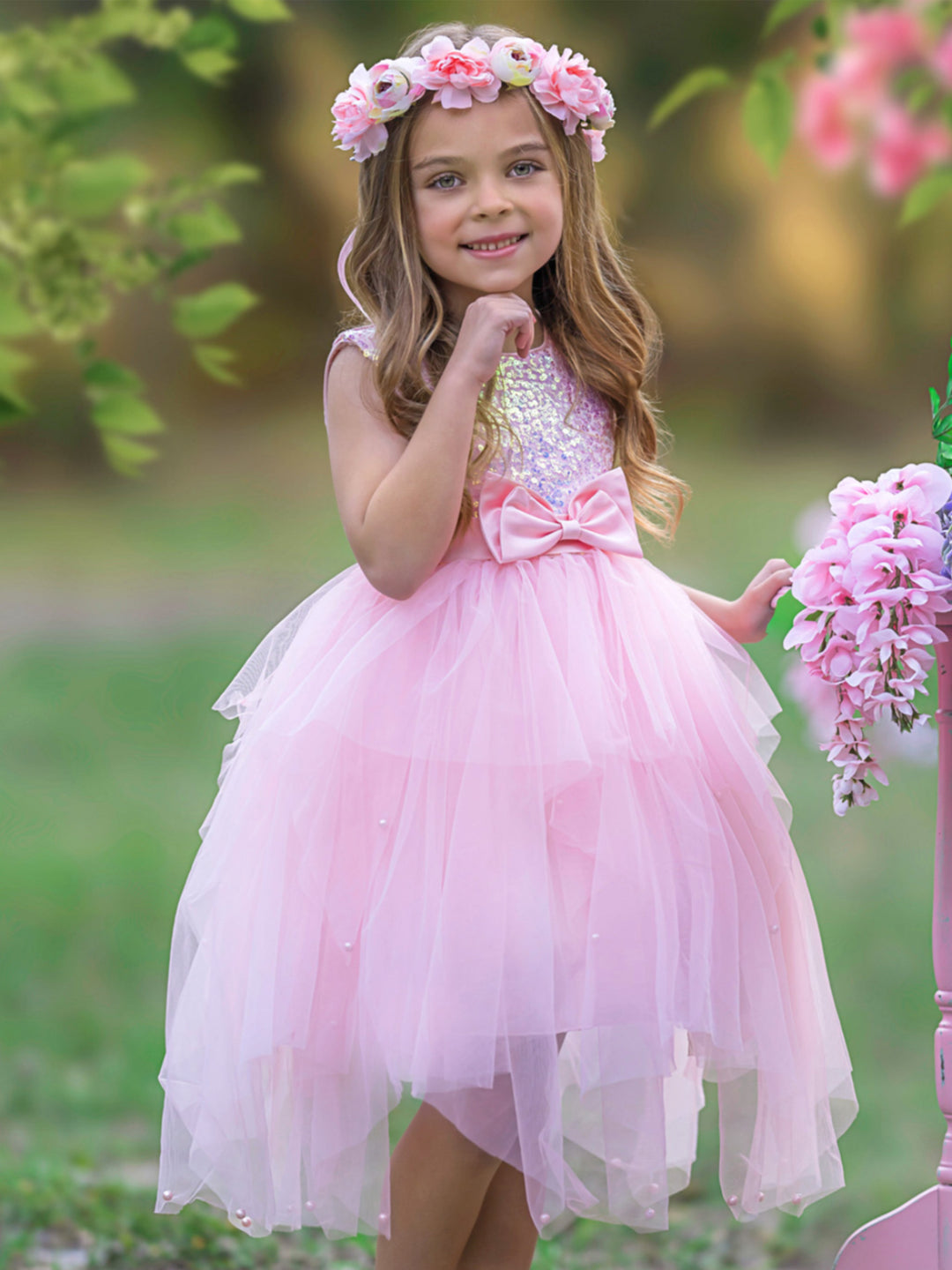 pink flower girl dress Sparkles and Twirls Pastel Pink Party Dress Pink / 10Y