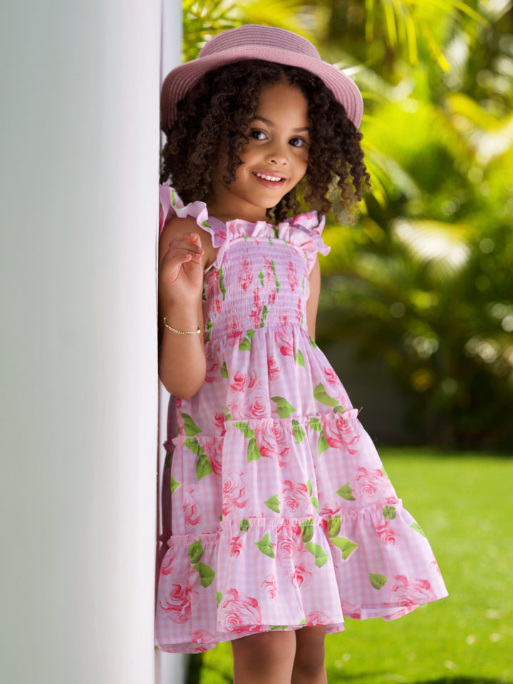 Rose Garden Gingham Smocked Tiered Dress