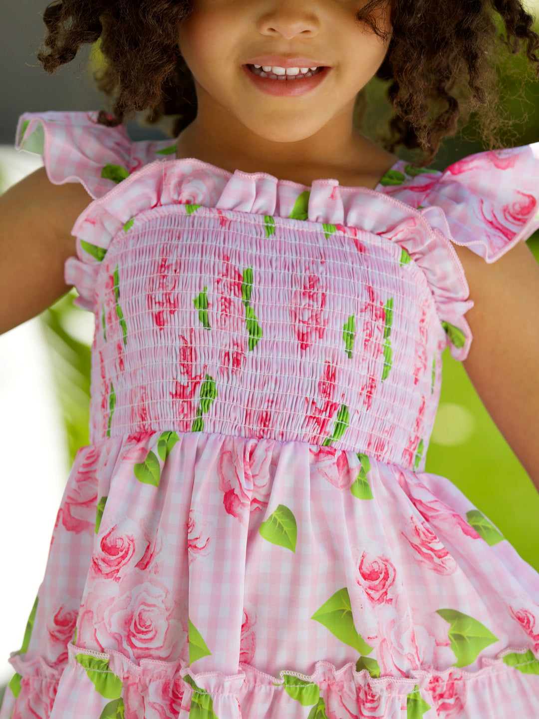 Rose Garden Gingham Smocked Tiered Dress