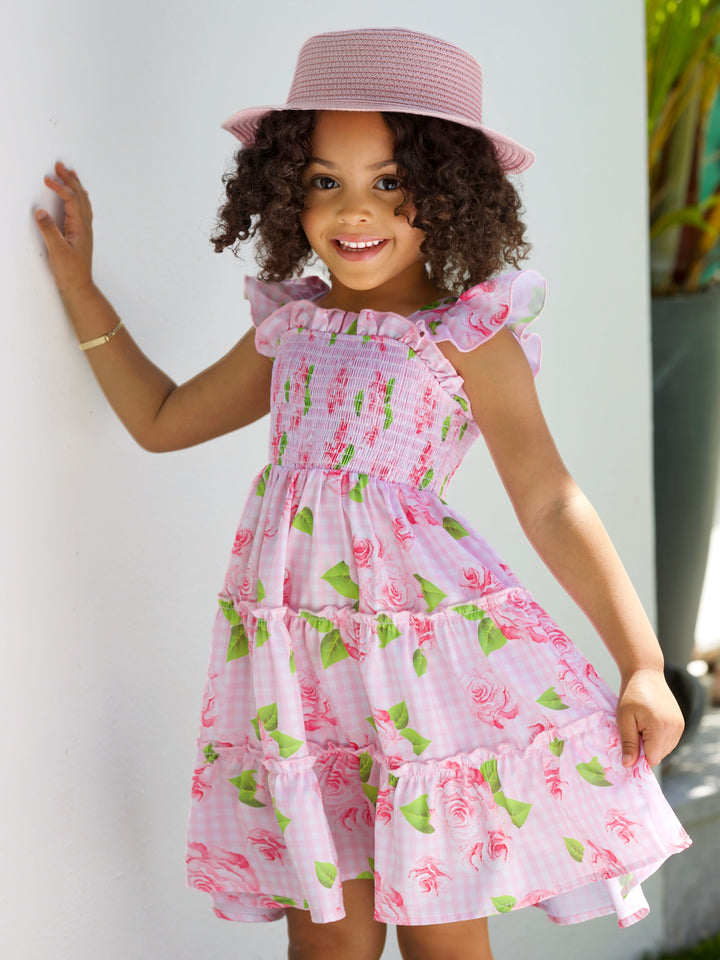 Rose Garden Gingham Smocked Tiered Dress
