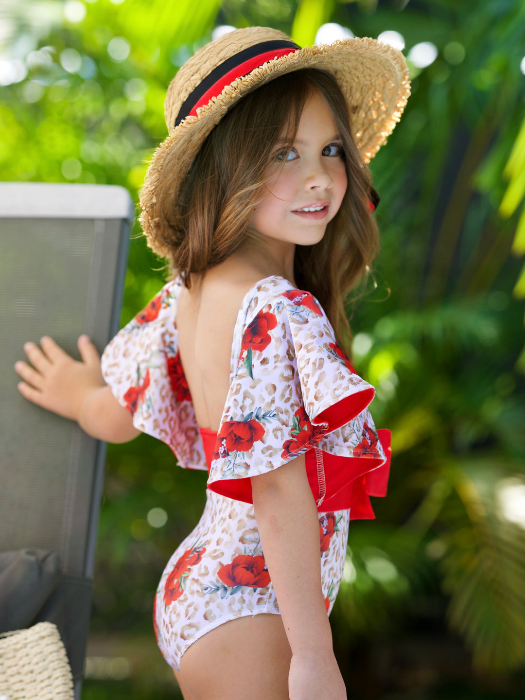 Spots and Petals Flare Sleeve One Piece Swimsuit Mia Belle Girls