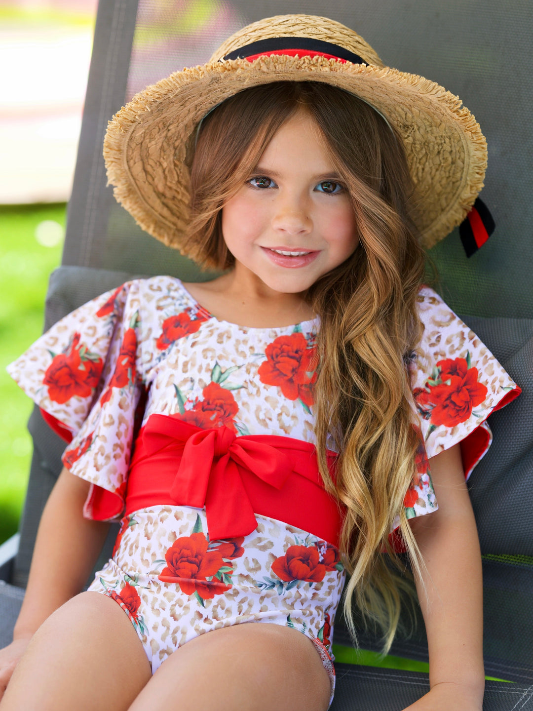 Spots and Petals Flare Sleeve One Piece Swimsuit Mia Belle Girls