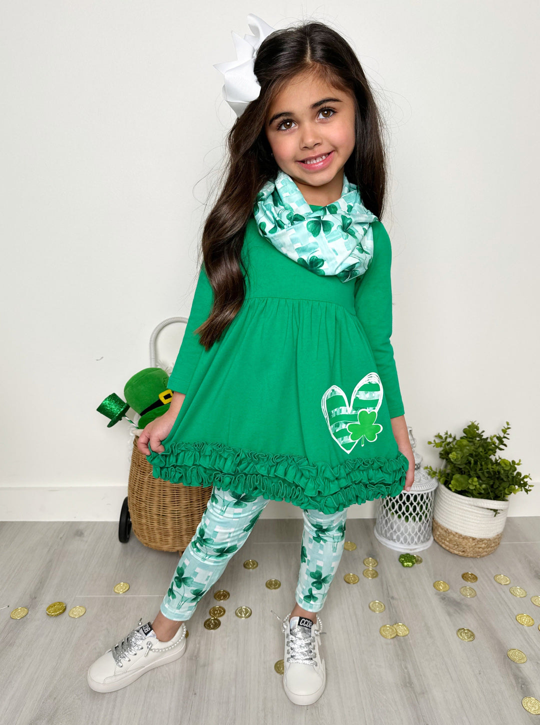 St. Paddy's Lucky Clover Print 3 Piece Set Mia Belle Girls