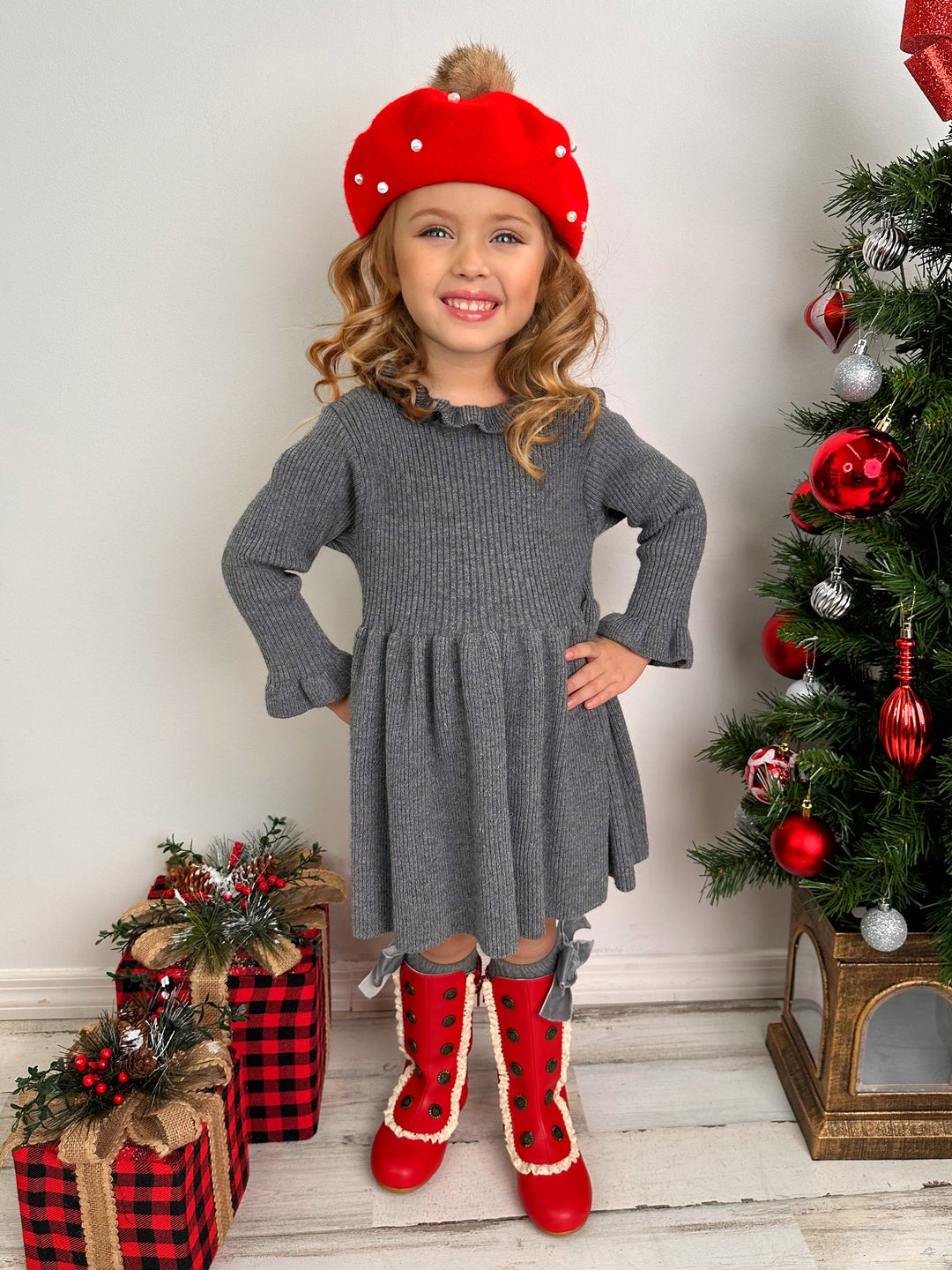 Cozy Holiday Grey Ruffle Knit Sweater Dress – Mia Belle Girls Cozy Holiday Grey Ruffle Knit Sweater Dress – Mia Belle Girls
