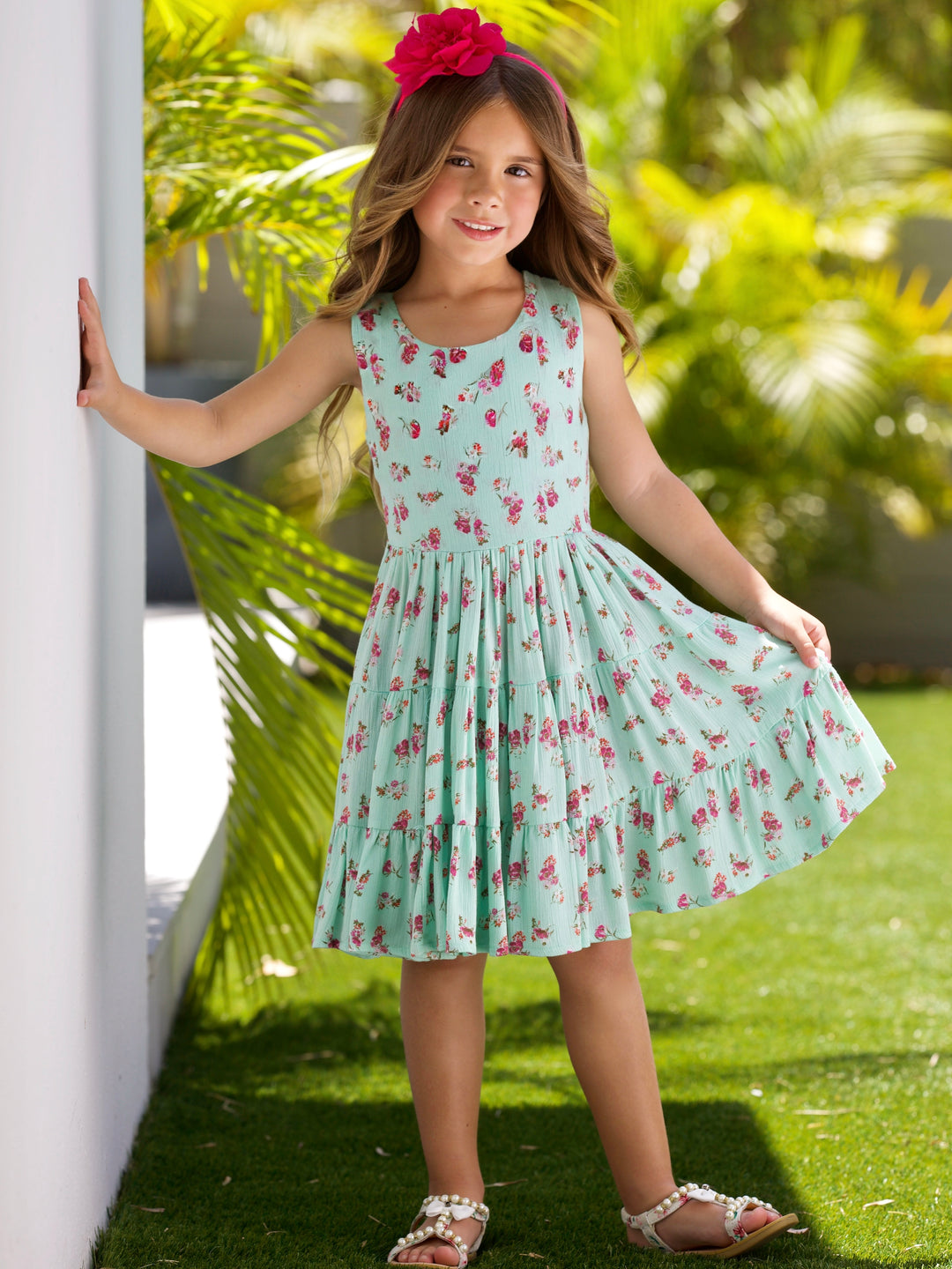 Boho Mint Floral Tiered Dress