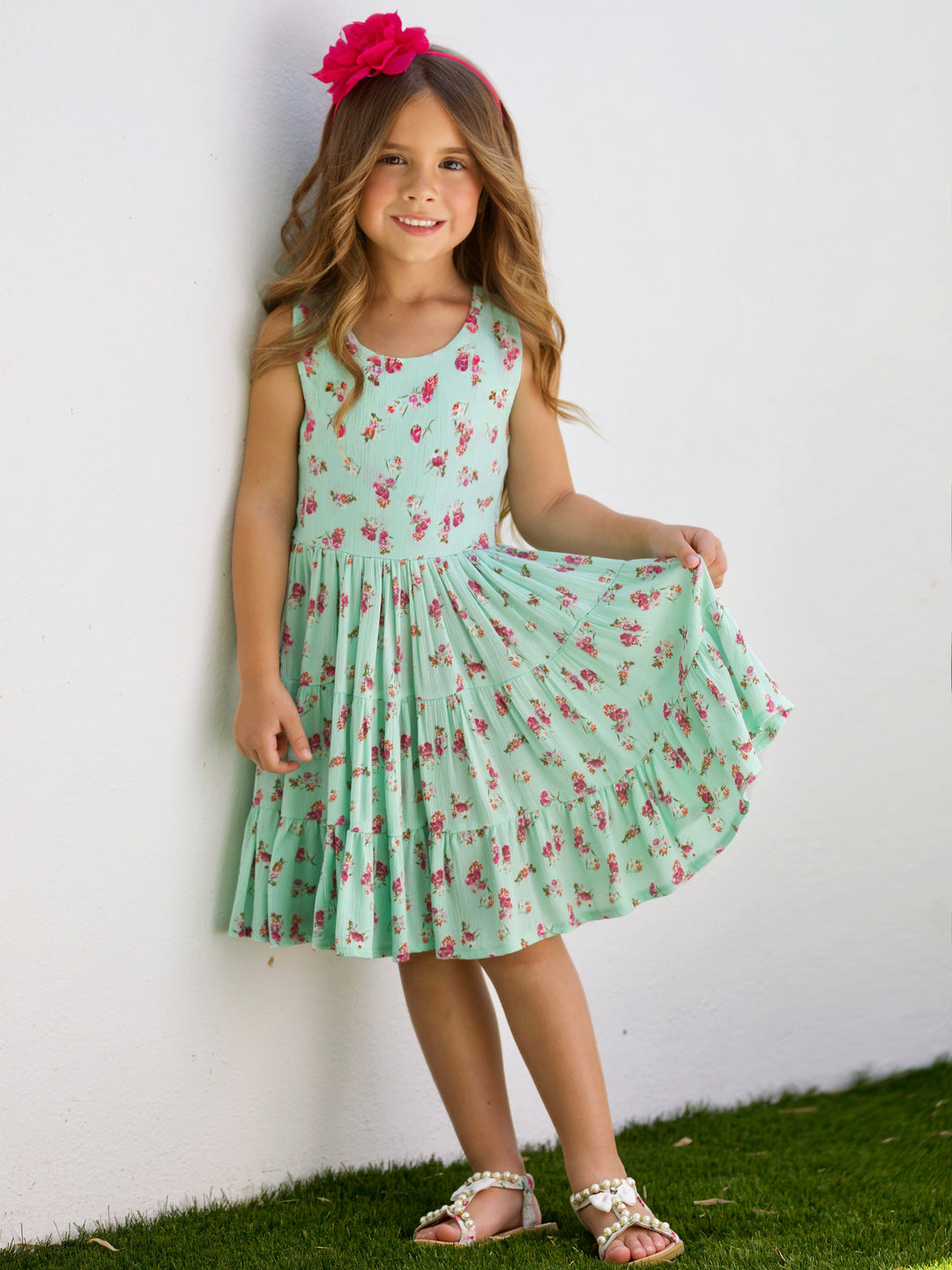 Boho Mint Floral Tiered Dress