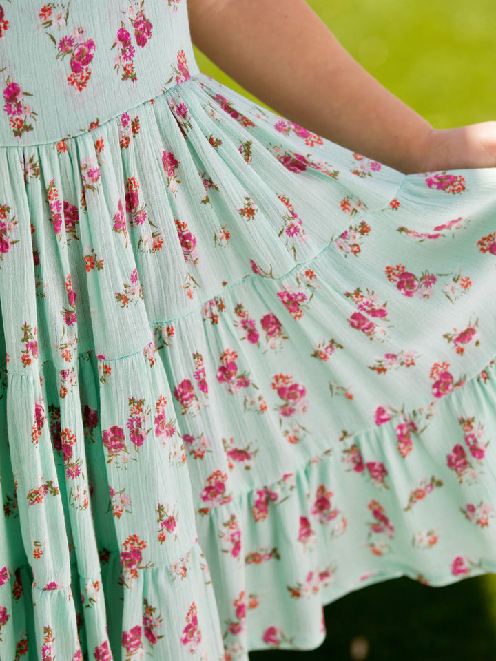 Boho Mint Floral Tiered Dress