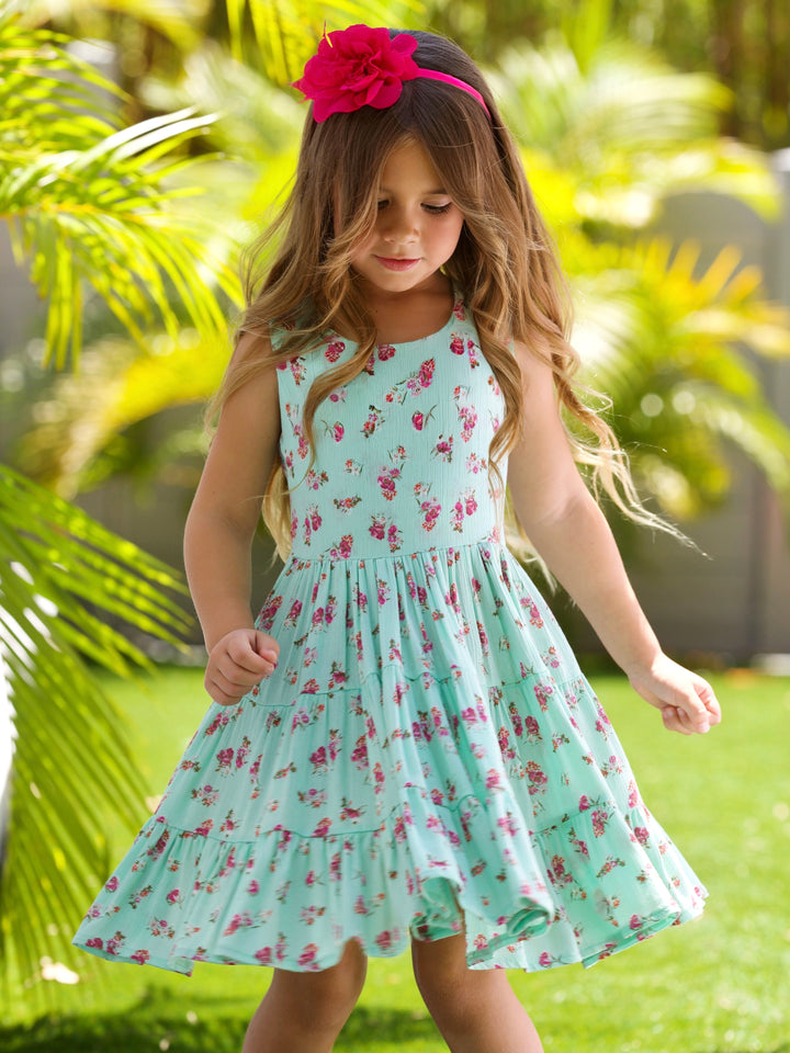 Boho Mint Floral Tiered Dress