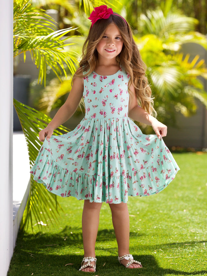 Boho Mint Floral Tiered Dress