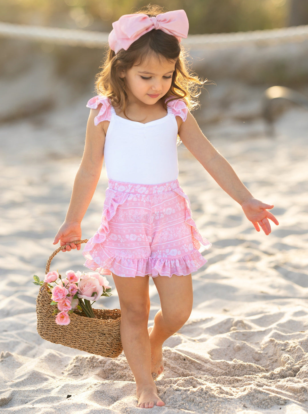 girls beach dress Pink Tropical Print Sleeveless For Young Girls,Summer Holiday Resort Sibling Matching Outfits (2 Pieces Sold Separately) Kids Sundress lightweight materials LCW Kids Color Block Girls'