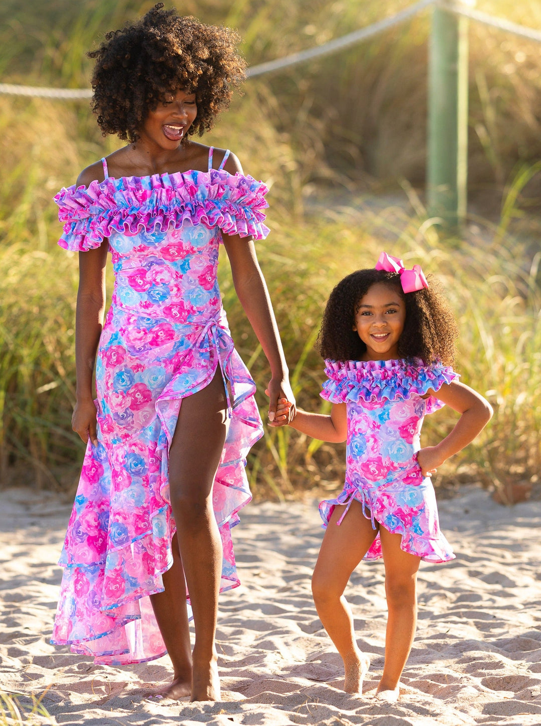 Mommy And Me Ruffle Shoulder One Piece Swimsuit | Mia Belle Girls