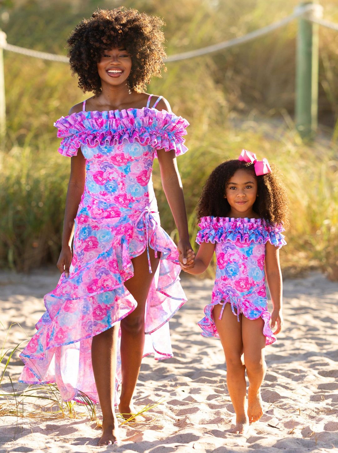 Mommy And Me Ruffle Shoulder One Piece Swimsuit | Mia Belle Girls