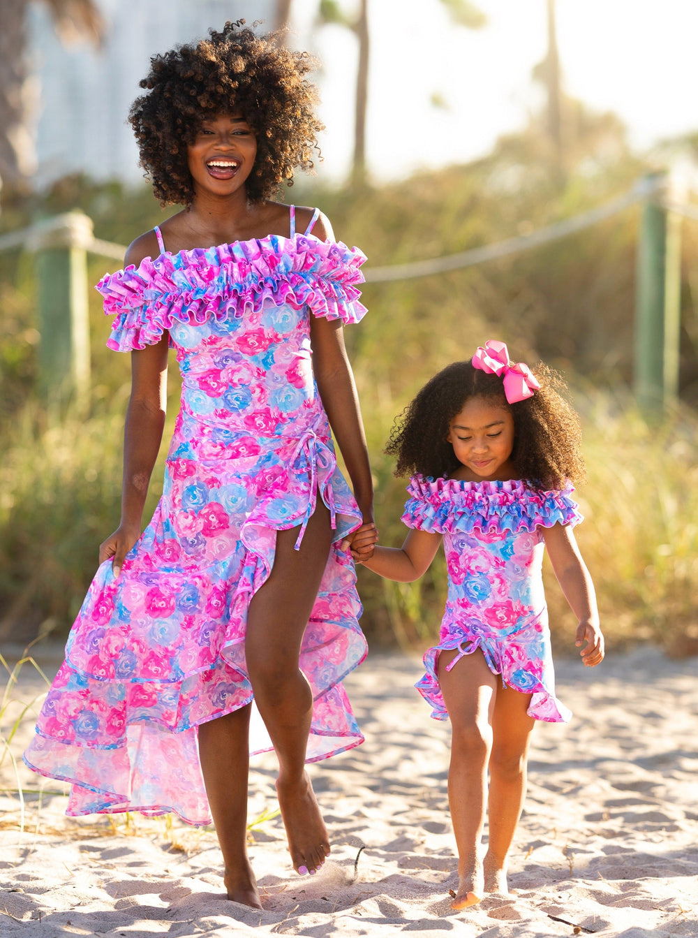 Mommy And Me Ruffle Shoulder One Piece Swimsuit | Mia Belle Girls