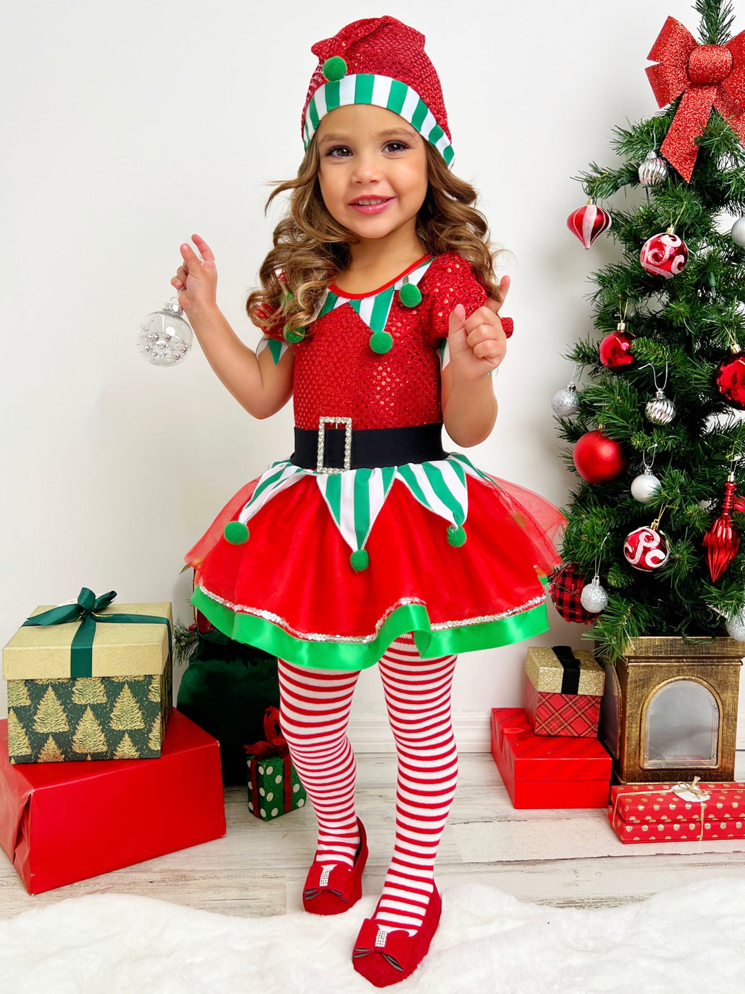 Mia Belle Girls Sequin Sparkle Elf Tutu Dress | Girl Winter Dresses