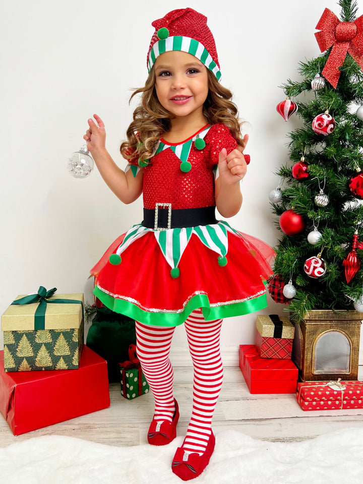 Mia Belle Girls Sequin Sparkle Elf Tutu Dress | Girl Winter Dresses