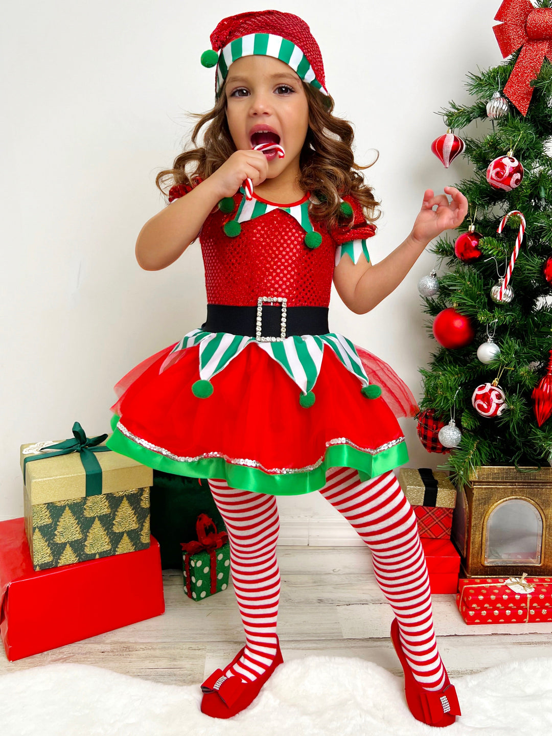 Mia Belle Girls Sequin Sparkle Elf Tutu Dress | Girl Winter Dresses