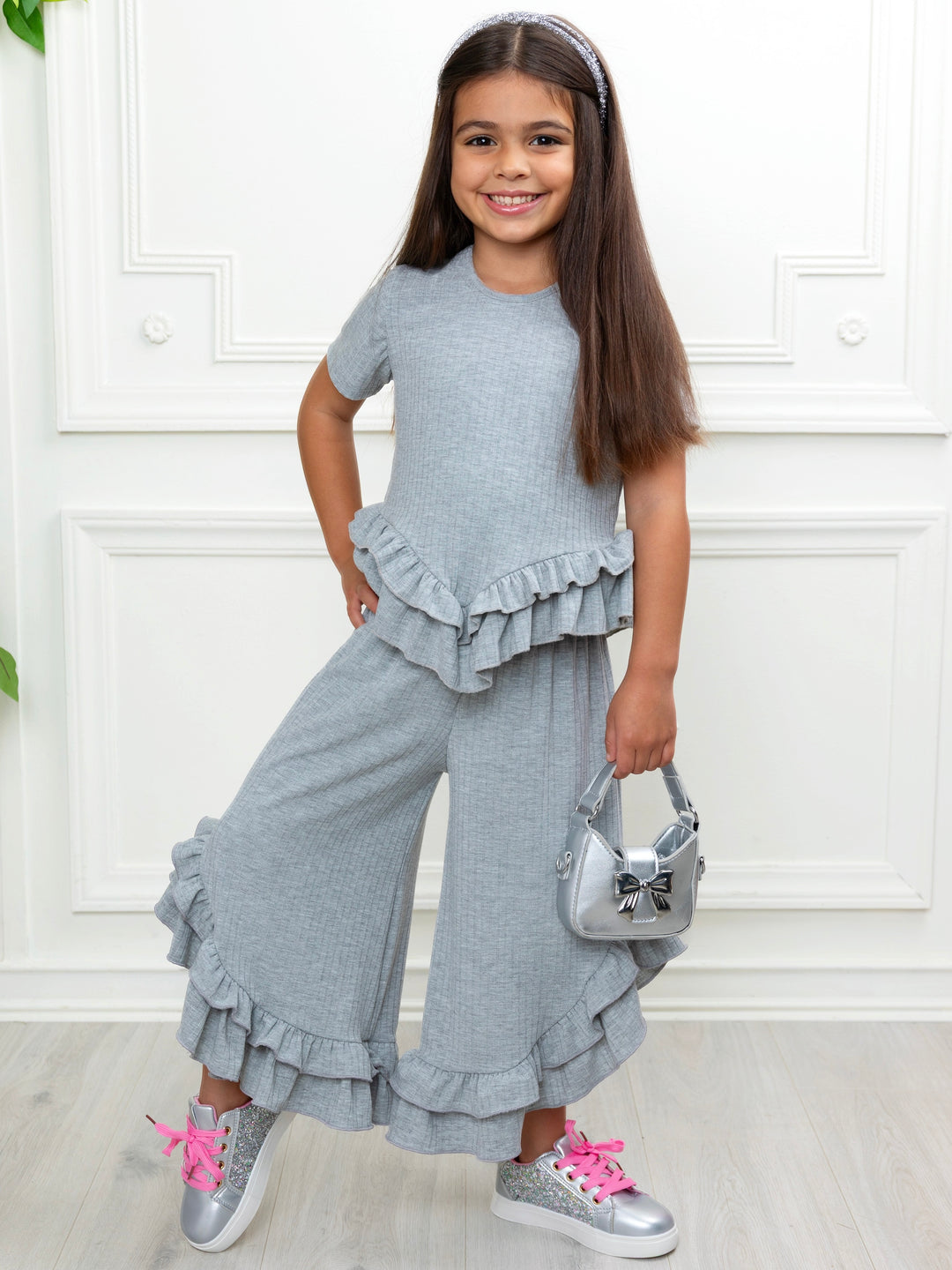 Simply Sweet Ribbed Top and Matching Ruffle Pant Set