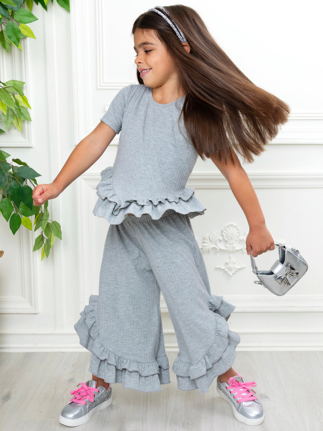 Simply Sweet Ribbed Top and Matching Ruffle Pant Set