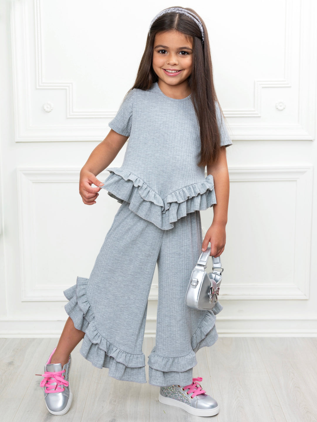 Simply Sweet Ribbed Top and Matching Ruffle Pant Set