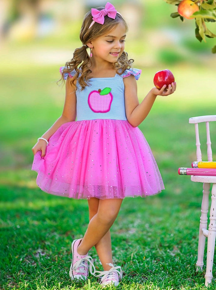 pink apple dresses Sweetest Student Pink Apple Shimmer Tutu Dress Pink / 3T