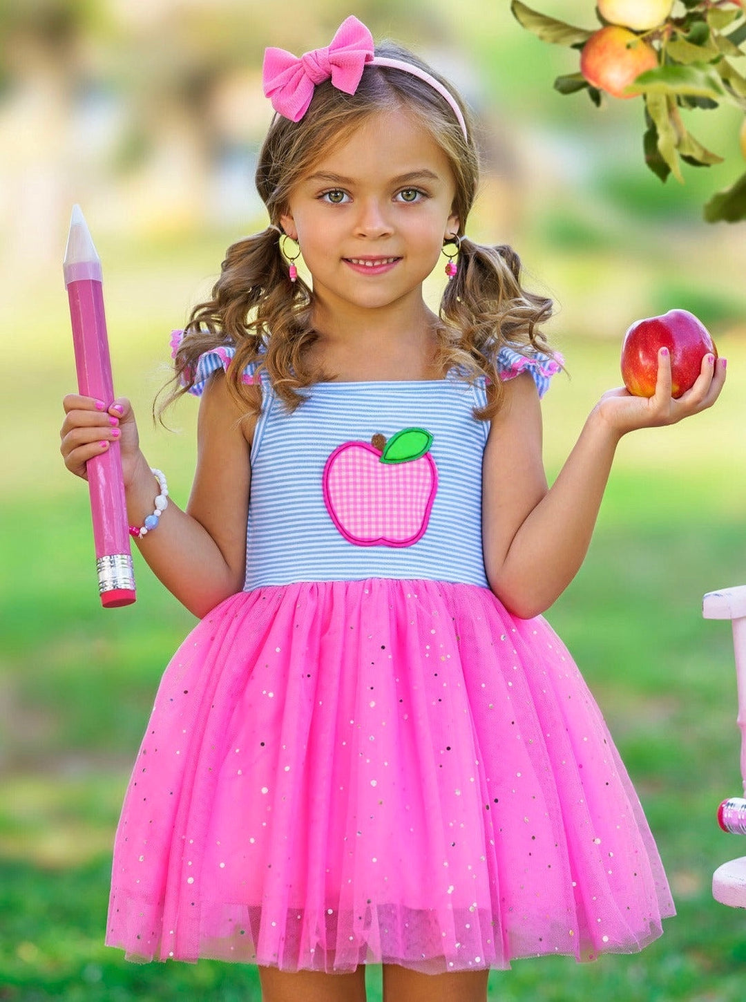 Sweetest Student Pink Apple Shimmer Tutu Dress Mia Belle Girls