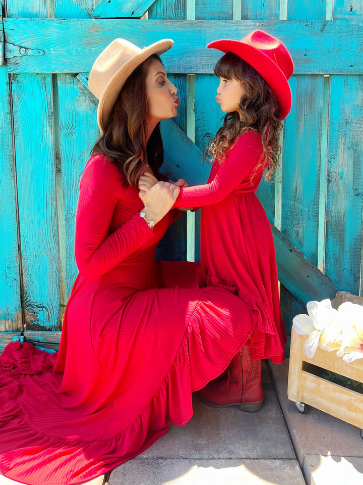 Mommy and Me Red Ruffled Rib Hi-Lo Twirl Dress Mia Belle Girls