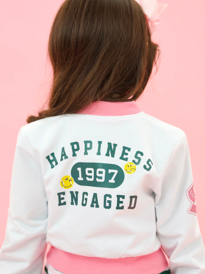 SmileyWorld Happiness Engaged Sporty Cropped Bomber Jacket