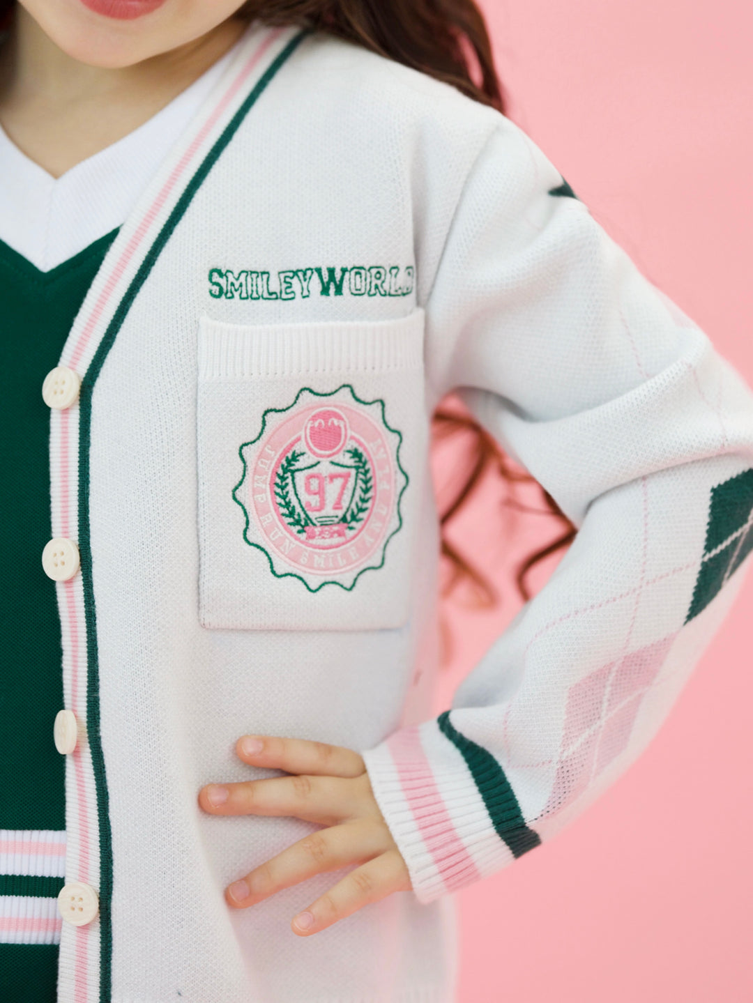 SmileyWorld Preppy Cool Embroidered Varsity Cardigan