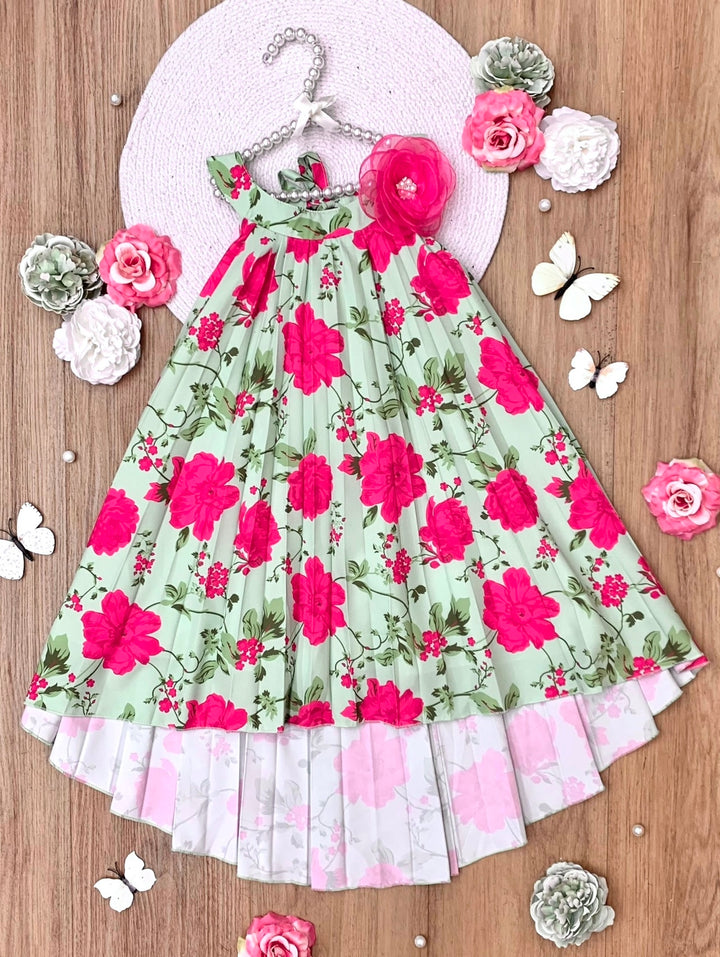 Blooming Garden Pleated Hi-Lo Dress
