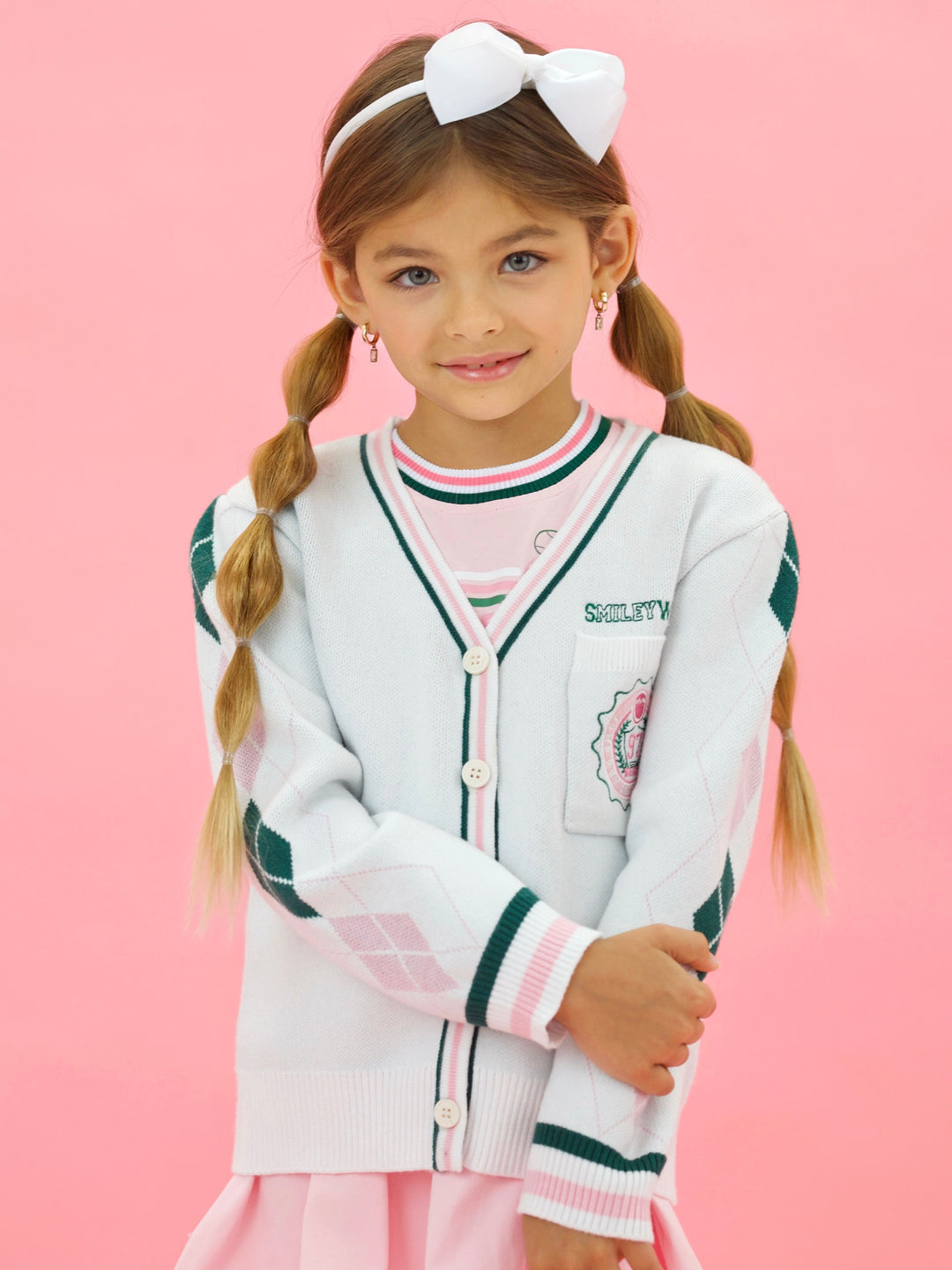 SmileyWorld Preppy Cool Embroidered Varsity Cardigan