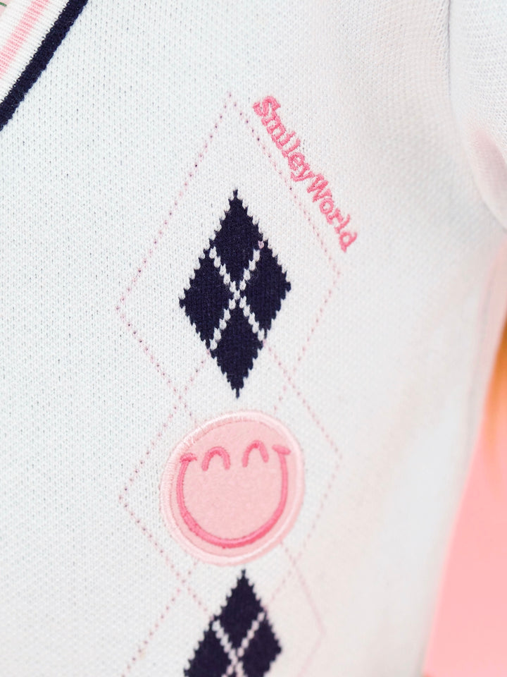 SmileyWorld Tennis Club Argyle Knit Cardigan