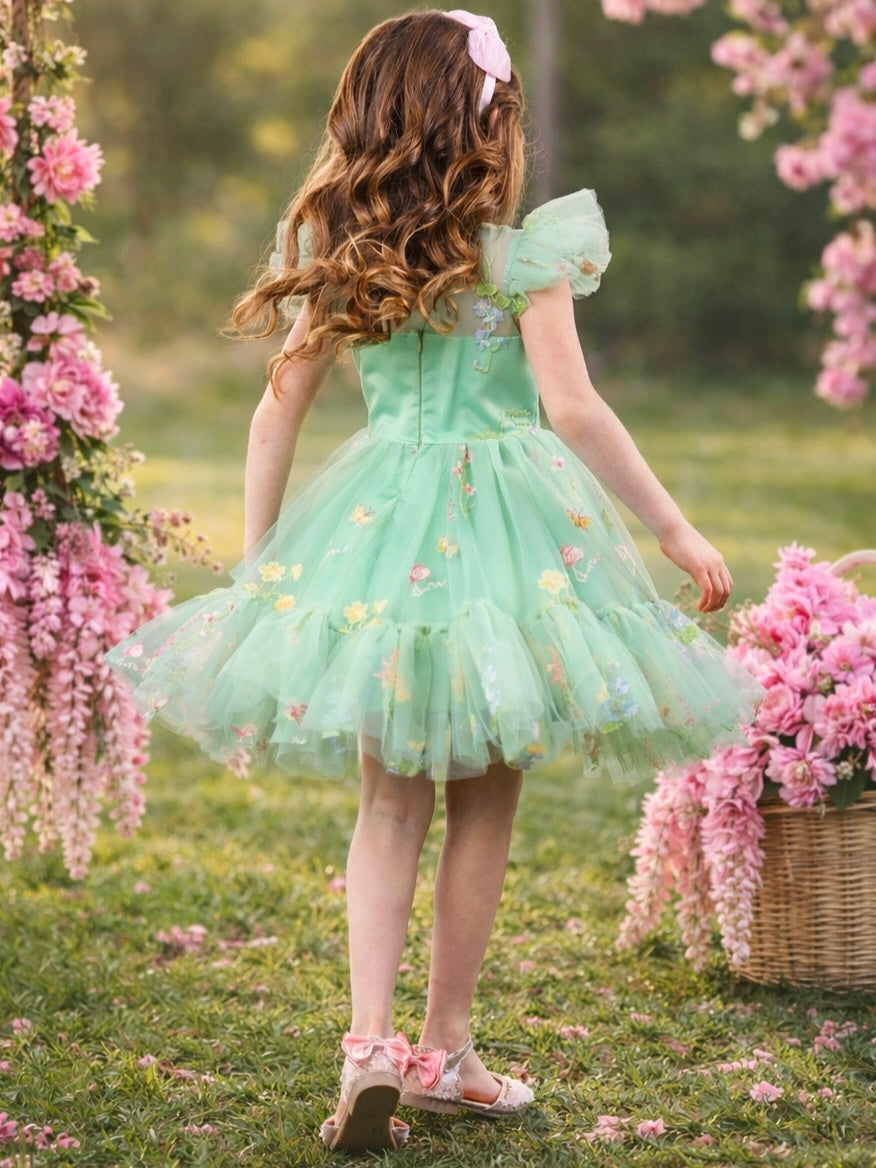 Emerald Fairy Garden Embroidered Floral Tutu Dress