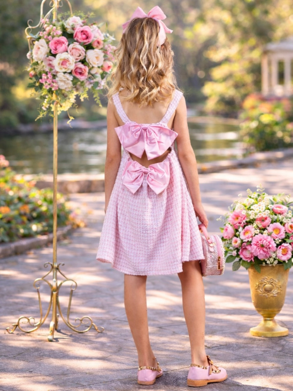 Tweed Charm Double Bow Spring Dress Mia Belle Girls