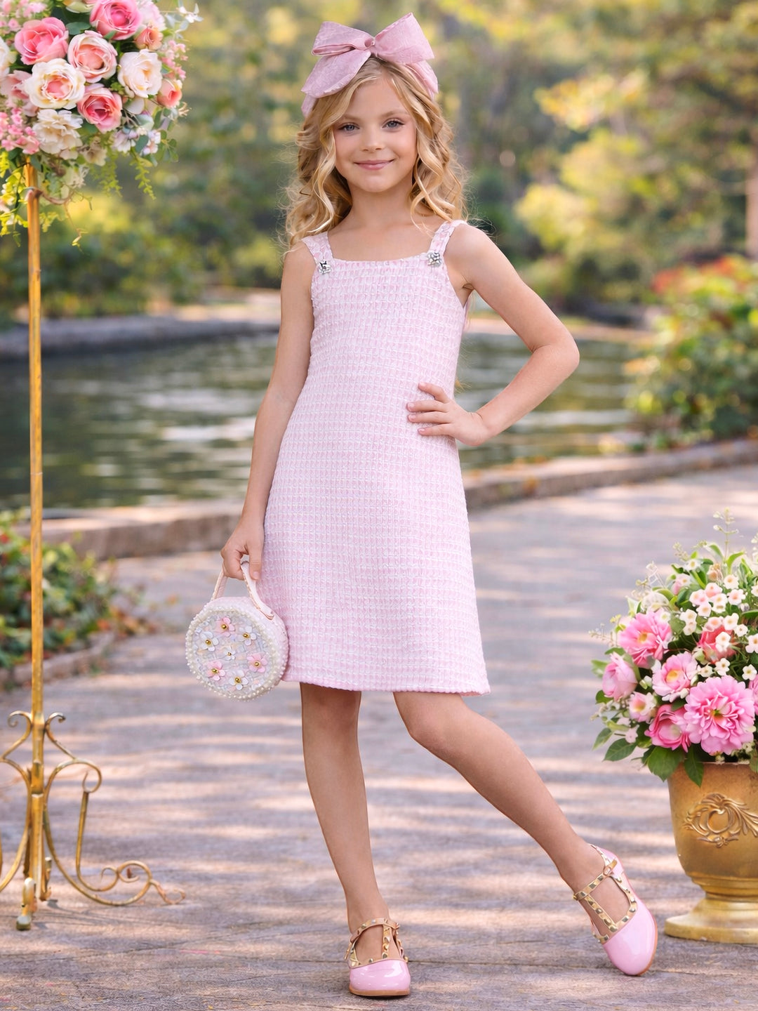 Tweed Charm Double Bow Spring Dress Mia Belle Girls