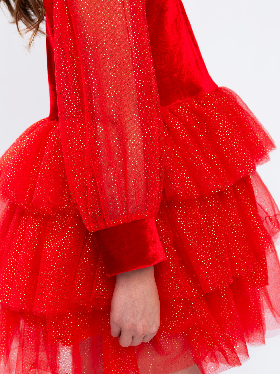 Ruby Bow Velour & Glitter Tulle Dress
