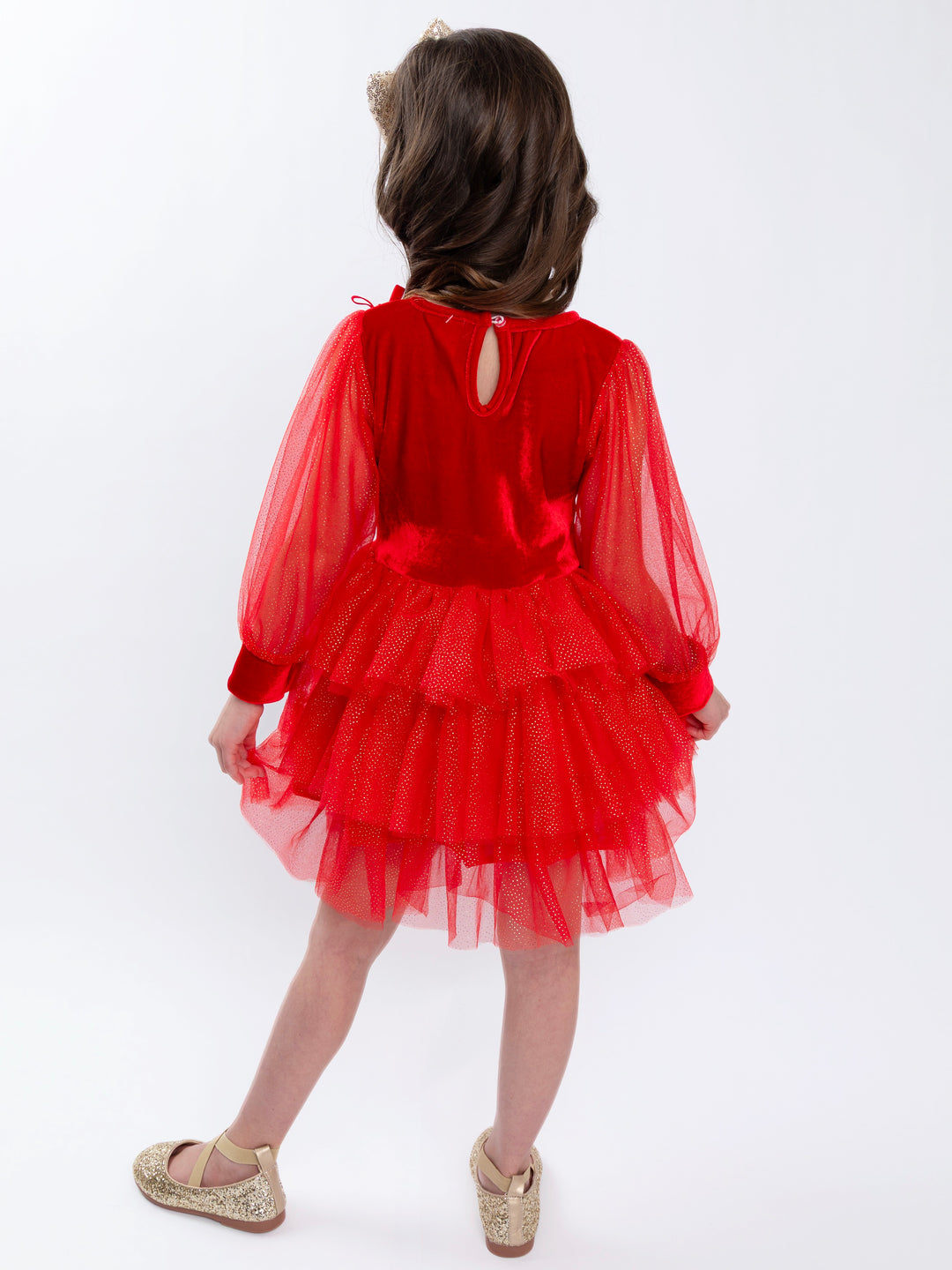Ruby Bow Velour & Glitter Tulle Dress