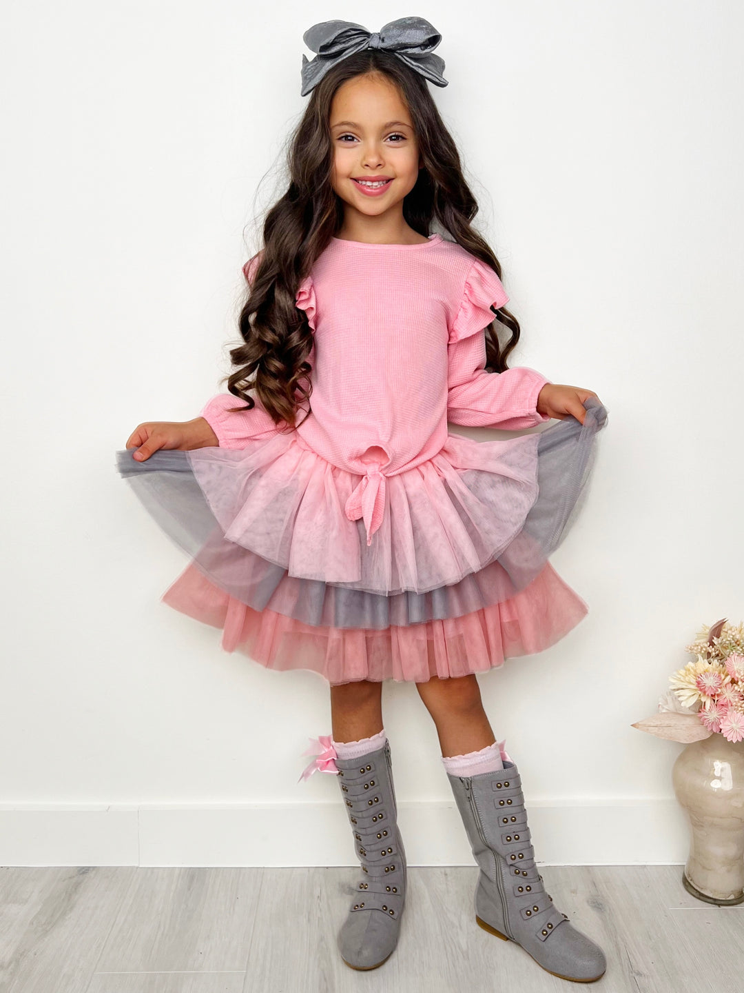 Pink Ruffle Top and Layered Tutu Skirt Set Mia Belle Girls