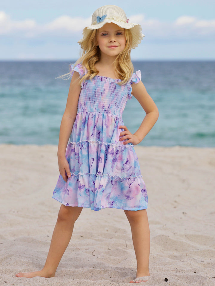 Spring Butterflies Smocked Tiered Dress